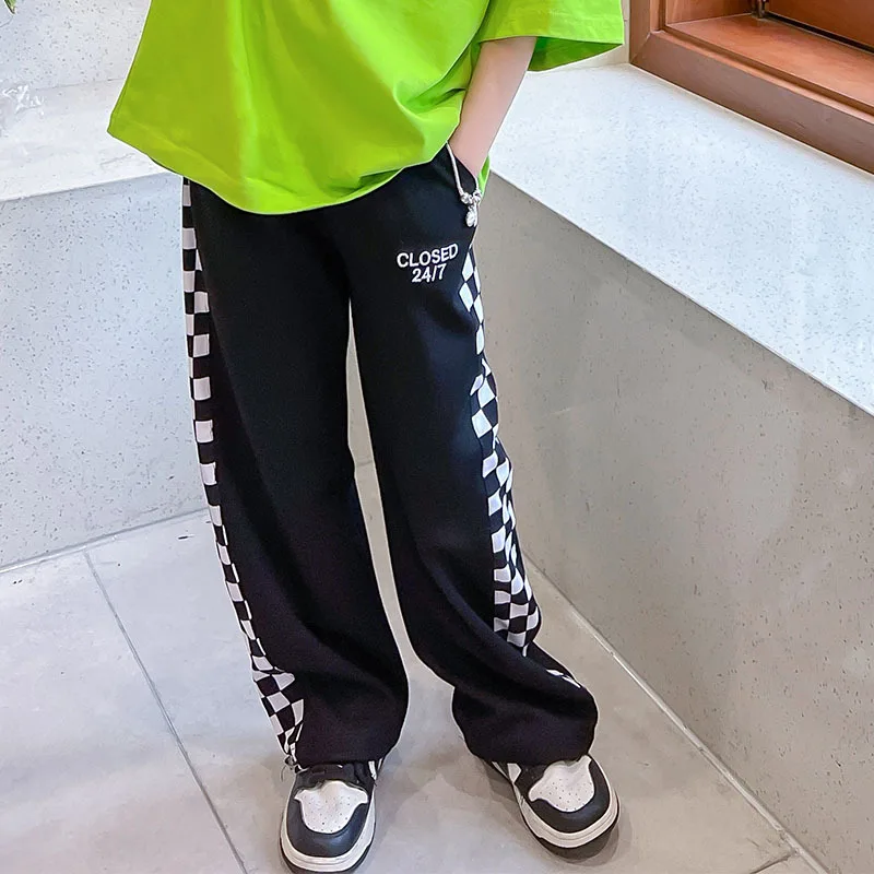 

10 12 years Girls Summer Long Pants Checkered Soft Cool Fashion Causual Teen Girls Outfits