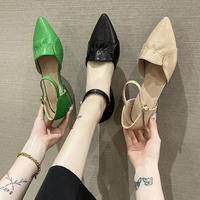 soft leather pointed toe springsummer single shoes thick heel toe sandals casual high heels pleated shoes high heel pumps