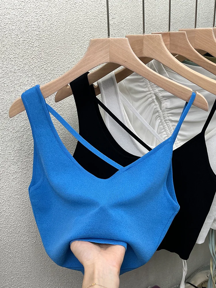 

Women's Blue Tank Tops Green Fashion Crop Top T-shirts Aesthetic Vest Streetwear Off Shoulder Casual Sexy Y2k Female 2023 Summer
