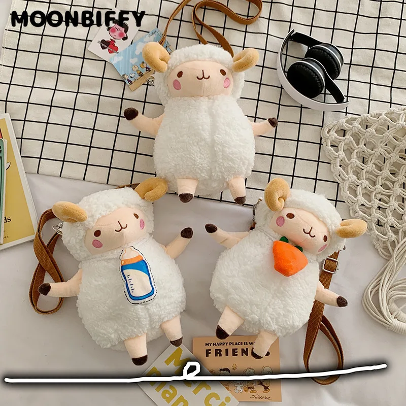 

Plush Backpacks Cute Cartoon Sheep Plush Bag Crossbody Satchel Cellphone Pouch Zipper Shoulder Bags for Girls Women Girl Doll