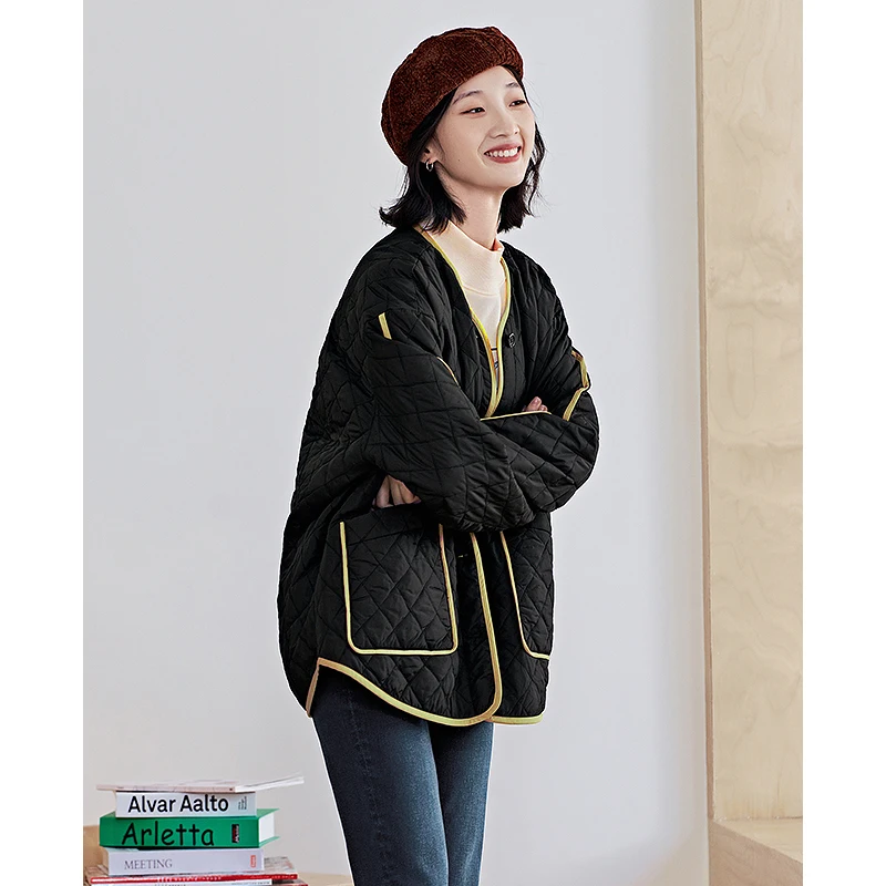 Toyouth Women Thick Coat 2022 Winter Long Sleeve Loose Jacket with Large Pocket Warm Comfort Blue Casual Streetwear Outwear