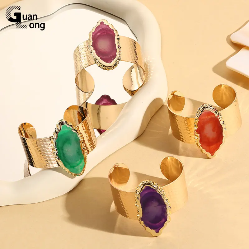 Новый модный широкий Золотистый металлический браслет GuanLong из нержавеющей стали