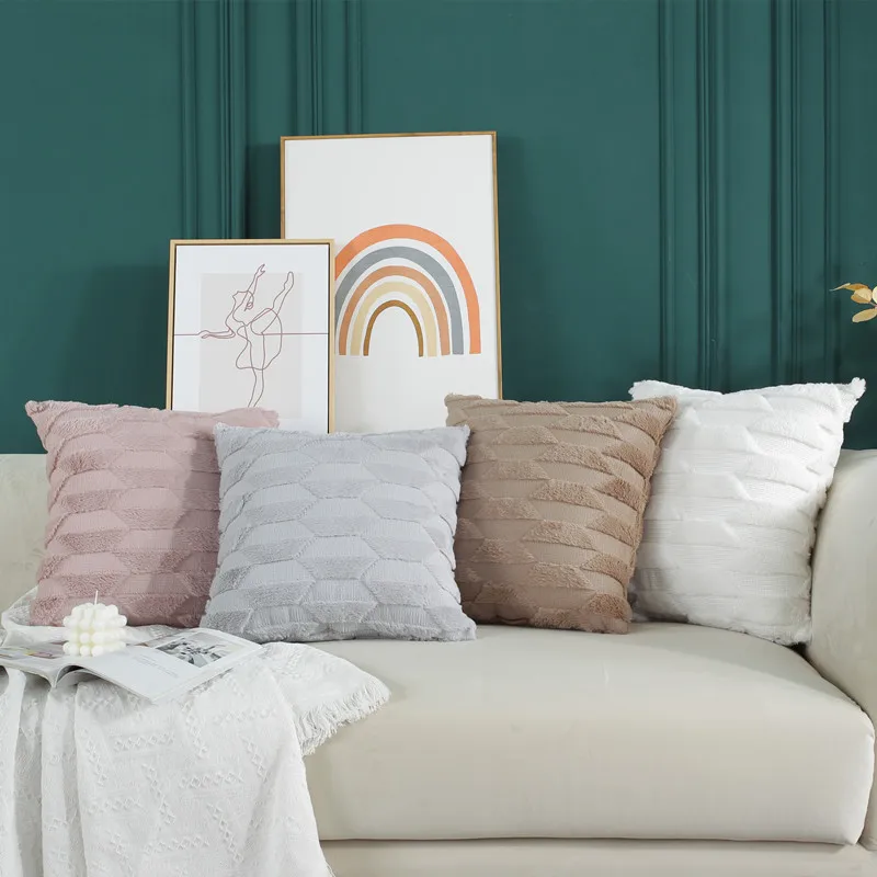 

100% Polyester High Quality Flannel Pillow Cover 45*45cm Fur Purity Plush Pillowcase Living Room Sofa Pillowcase for Square Pill
