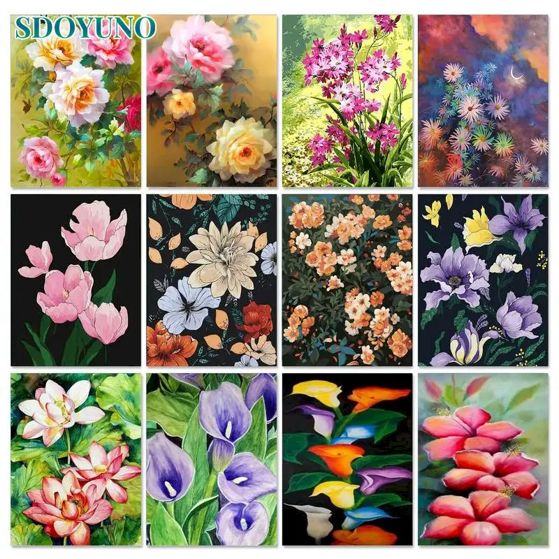 

SDOYUNO Painting By Numbers Flowers On Canvas DIY Kits Acrylic Paint Frameless Oil Painting Picture Coloring By Number Decor Art