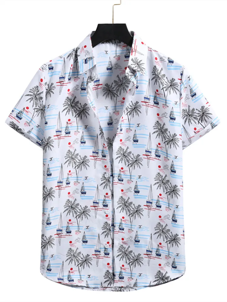 

Men's Summer New Casual Single Breasted Printed Hawaiian Short Sleeve Lapel Shirts Cool 18 Optional Everyday Shirts for Men