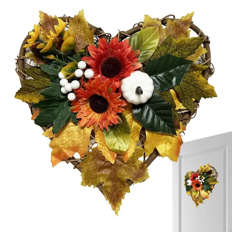 

Autumn Door Wreath Fall Colorful Wreath In Heart Shape Farms Decorative Wreath Outdoor Ornament For Walls Door Porch Entryway