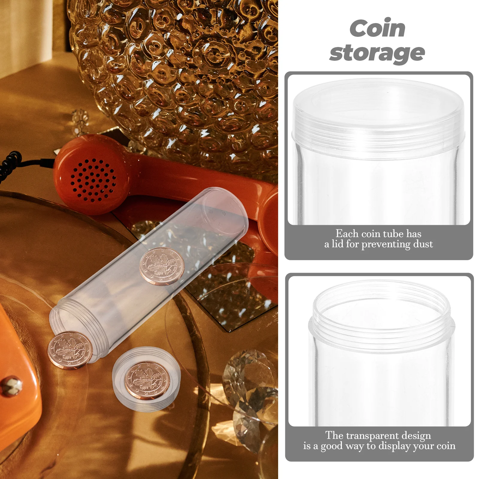 

10 Pcs Plastic Containers Coin Tubes Transparent Half Dollar Holder Storage Collecting