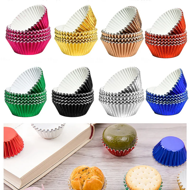 

100Pcs Aluminum Foil Paper Muffin Cupcake Liners Baking Paper Cup Wrapper Paper Wedding Birthday Muffin Molds Cake Tools