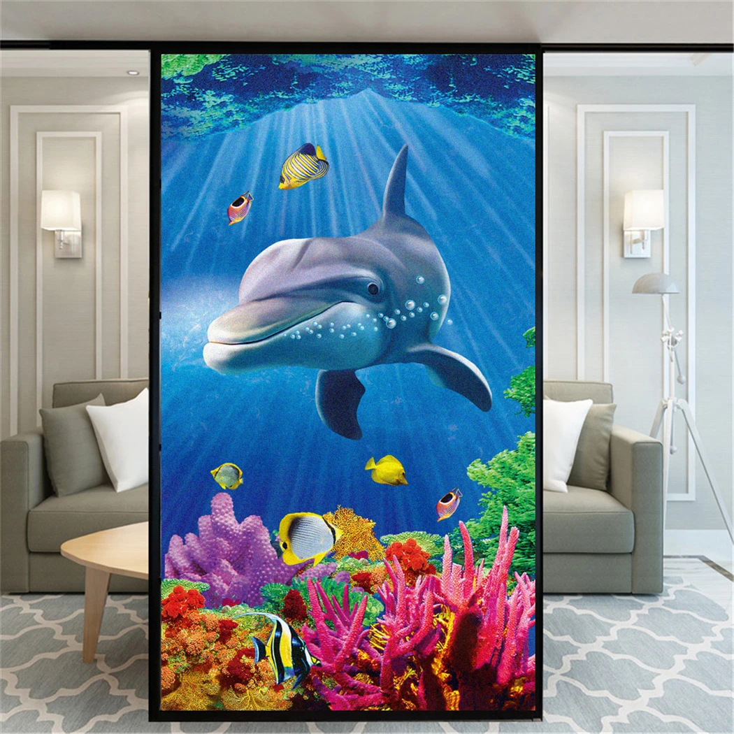 

Ocean World Privacy Window Film Static Cling No Glue Decorative Window Treatments Window Coverings Glass Sticker for Home Office