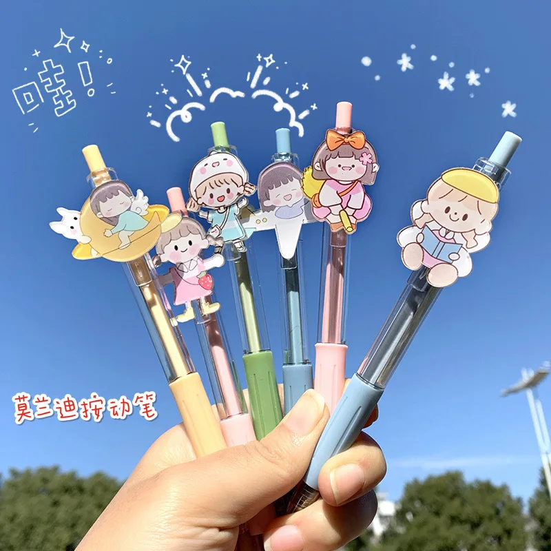 

Cute Soft Press Gel Pen 0.5mm Student Writing Pen Morandi Japanese Cartoon INS Push-type Signature Pen Morandi Strawberry Girl