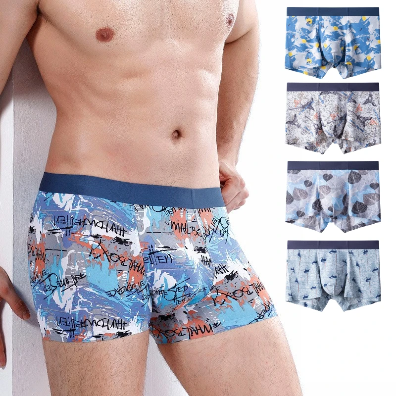 

Balonimo Men Ice Silk Boxers Antibacterial Breathable Men Underwear Printed Male Panties Summer Shorts Seamless Male Panties