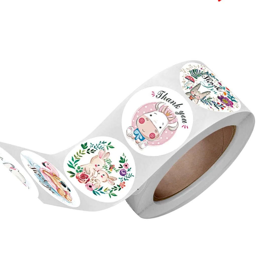 

500pcs Round Thank You Stickers Cartoon Animal Self-Adhesive Labels For Gift Wraps Tags DIY Decorative Wrapping Supplies