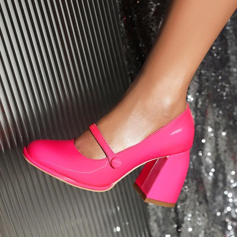 classic pumps designer shoes new 2023 spring summer pu leather thick high heels women buckle decoration party dress nude pumps