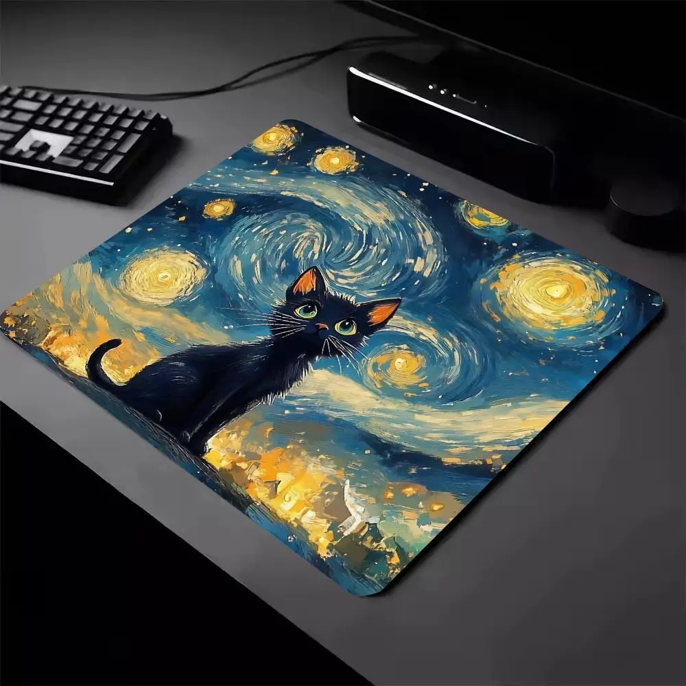 Фото Коврик для мыши Starry Night Cat, игровой настольный коврик, новый квадратный 40*45 см, игровые офисные аксессуары, коврик для мыши, резиновый коврик для ПК, клавиатура, настольные коврики №2
