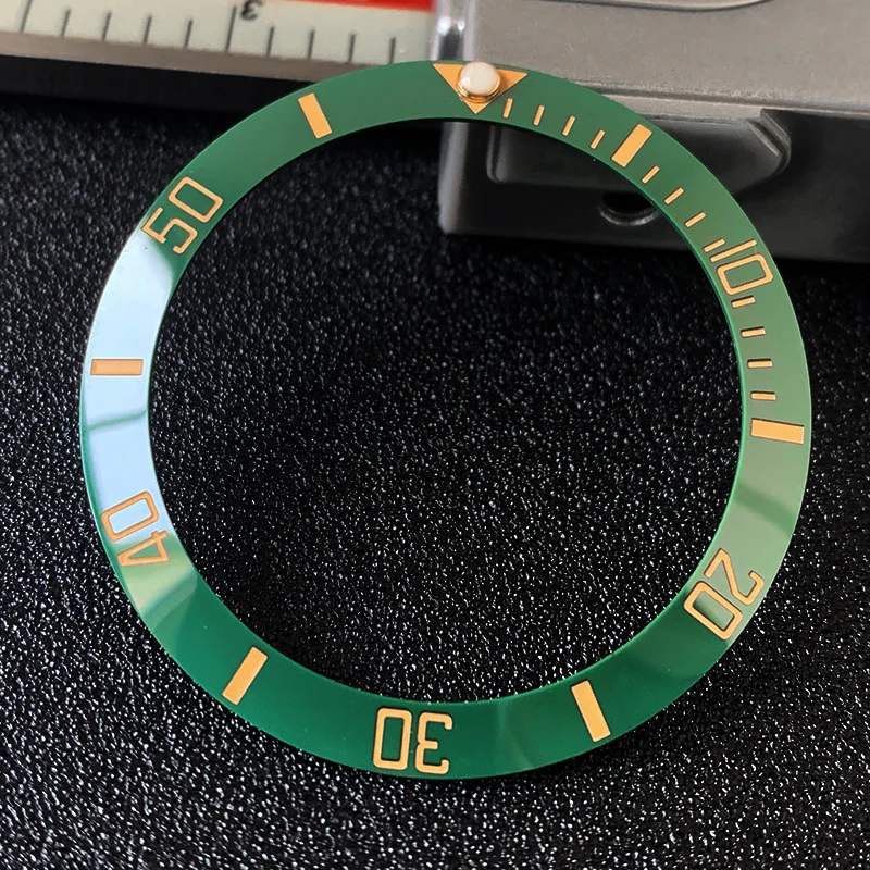 Sloped ceramic bezel insert 38*30.6mm Sub style Luminous pip at 12 For Rlx SUBMARINER MOD watch parts