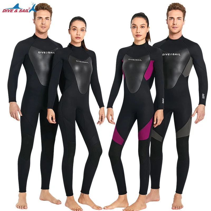 Wetsuit 3MM Neoprene Men Long-sleeved Women Swimming One-piece Surfing Diving Suit Water Sports Scuba Diving Snorkeling Wetsuits