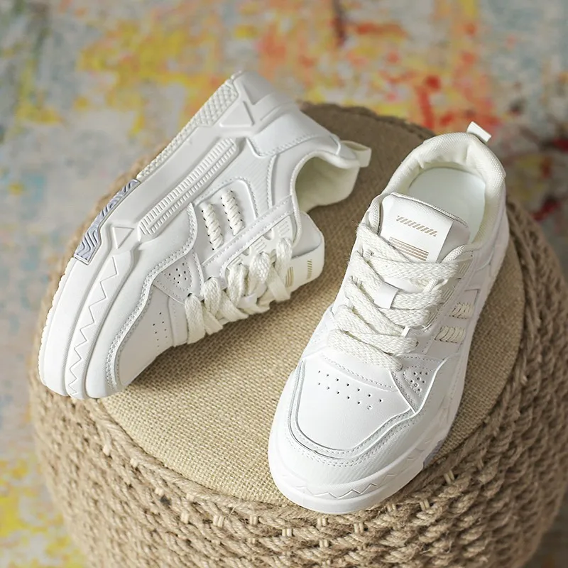 

Однотонные повседневные туфли для отдыха, женские кроссовки на массивной подошве из искусственной кожи, осенняя женская обувь со шнуровкой на среднем каблуке и круглым носком, обувь на плоской платформе