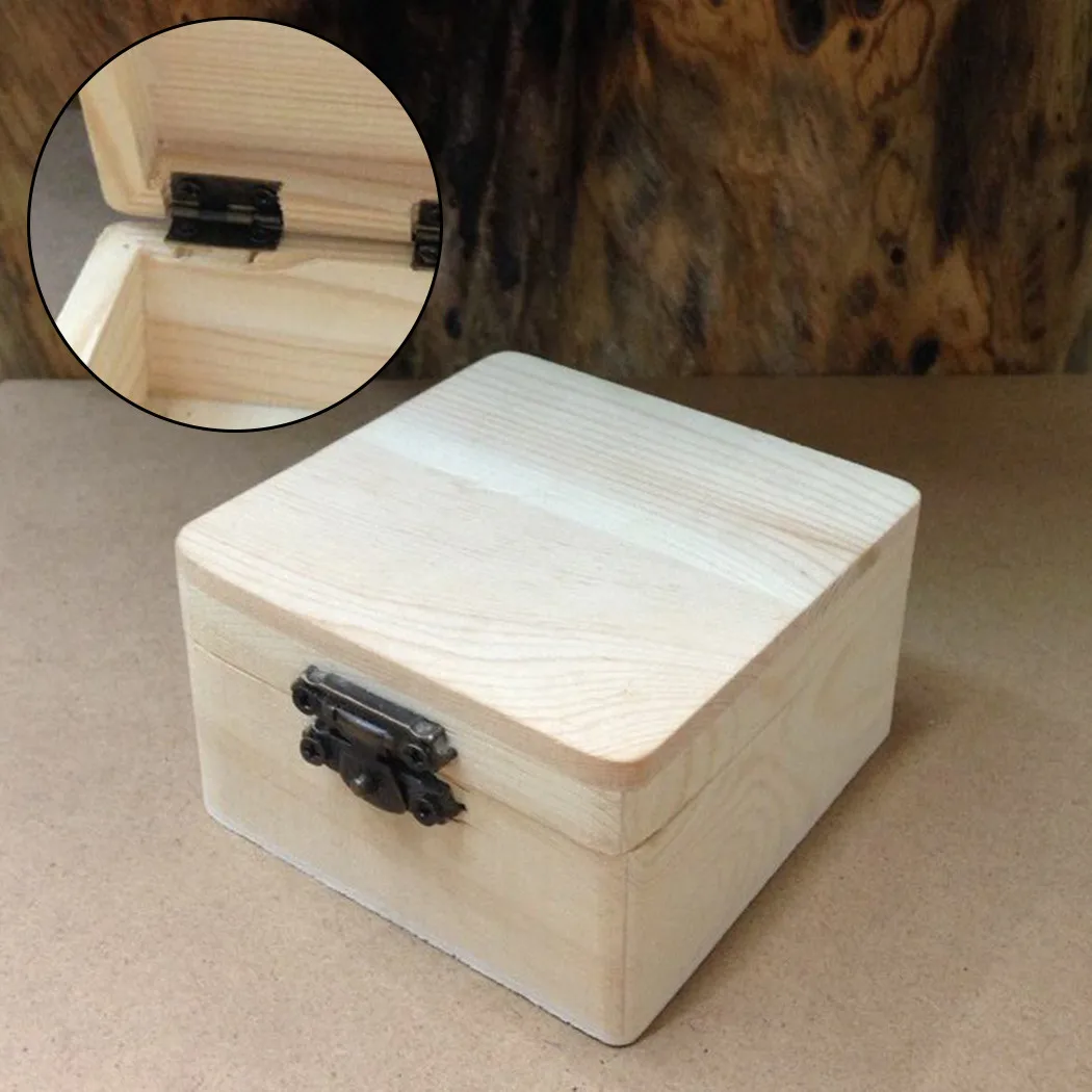 Natural Wooden Box With Hinged Lock Catch For Necklace Jewelry Sundries Organizer Container Gift Packing Storage Case Box images - 6