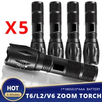 c2 5pcs led flashlight v6l2t6 zoomable torch waterproof 8000lm tactical bicycle lamp 5 modes by 1x18650 or 3xaaa battery lamp