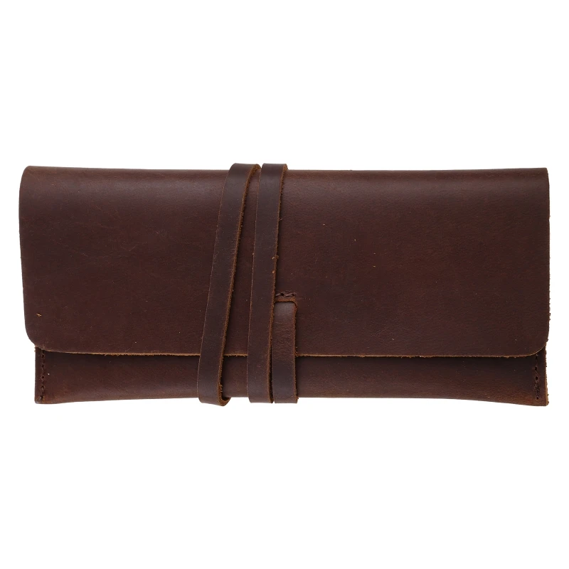 

Handmade Cowhide Leather Pen Bag Retro Vintage Roll Pencil for CASE Office School Stationery Supplies