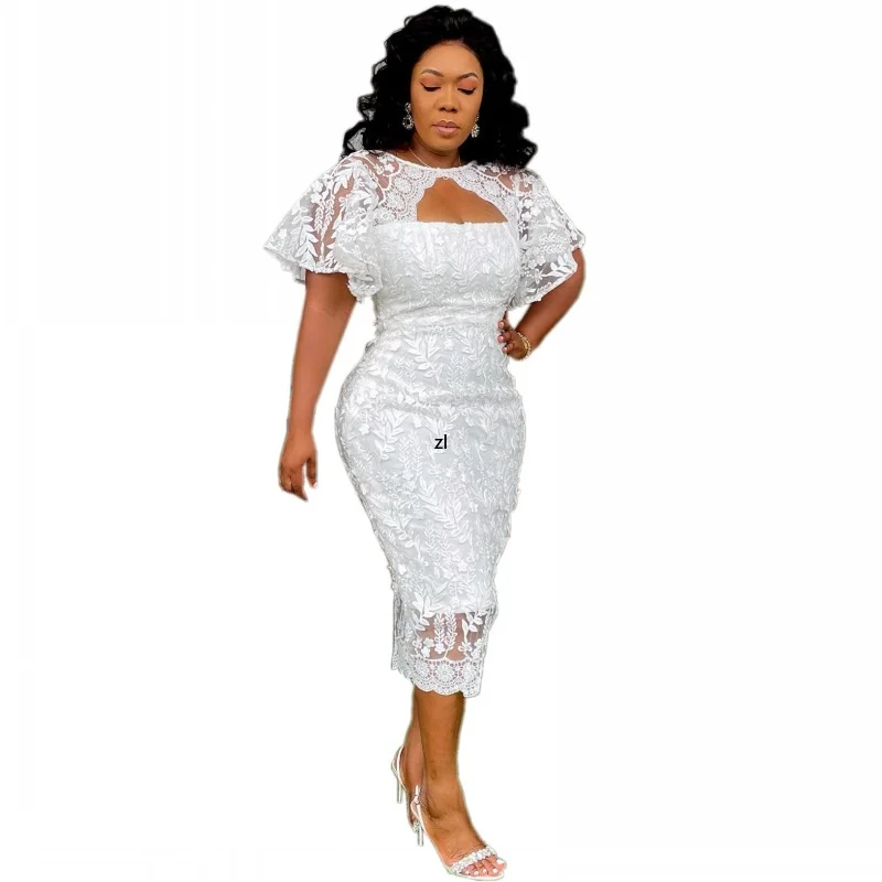 

Lace Slim Fit Sexy Party Dress Summer African Dresses For Women Skinny White Bride Bridesmaid Wedding Fashion African Clothes