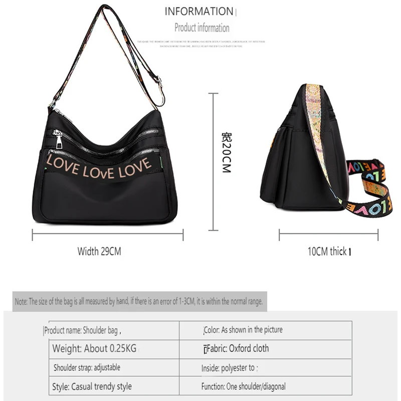 2023 Oxford Cloth Women's Crossbody Bag Casual Waterproof Nylon Canvas Shoulder Messenger Bag Travel Mother Handbag Shopping Bag