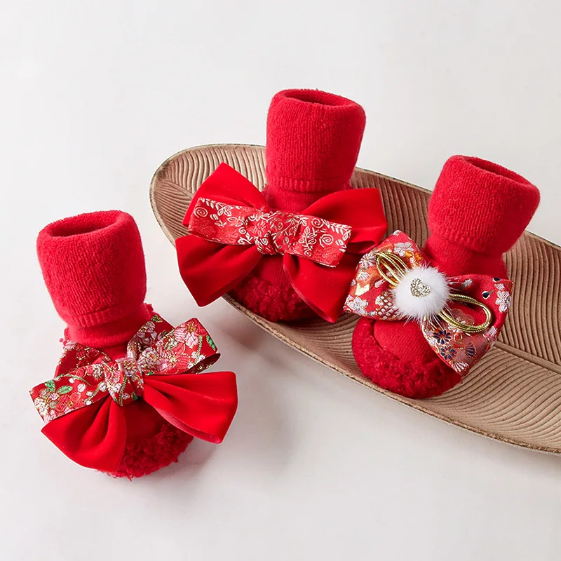 

Детские носки для девочек и мальчиков, нескользящая хлопковая одежда с принтом для малышей, детская Рождественская одежда