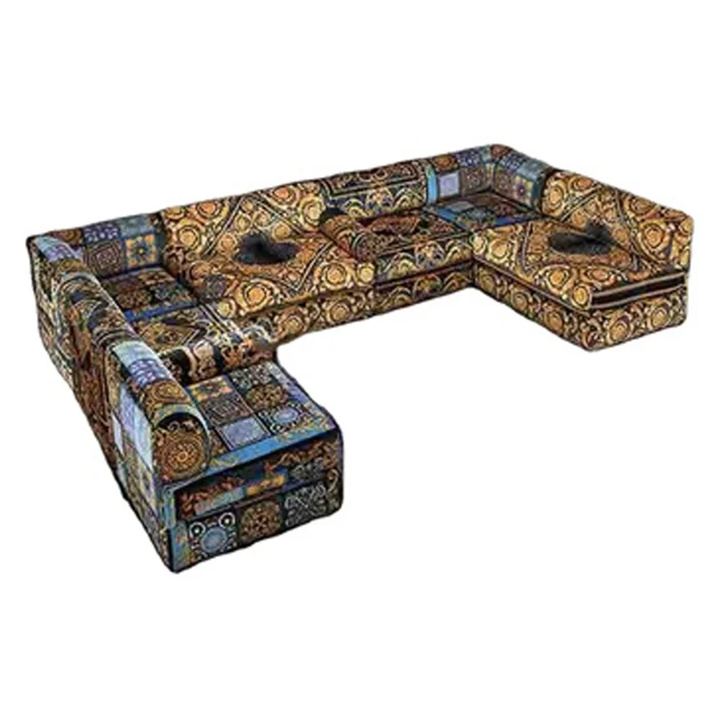 Luxury Solid Wood Carving Fabric Corner Sofa Suitable for Versace Same Style Living Room Audio-Visual Room