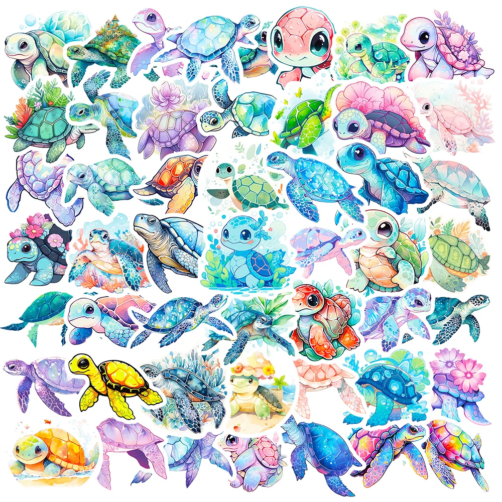 

50 Pcs Pop Retro Colorful Ocean Turtle Graffiti Stickers DIY Waterproof Removable Pencil Case Car Stationery Decoration Decals