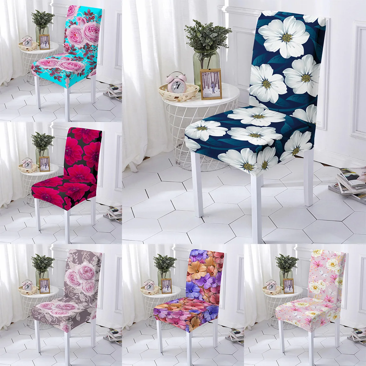 

Rose Pattern Stretch High Back Chair Cover All-Inclusive Dust-Proof Chair Cover Washable Chair Protector for Living Room
