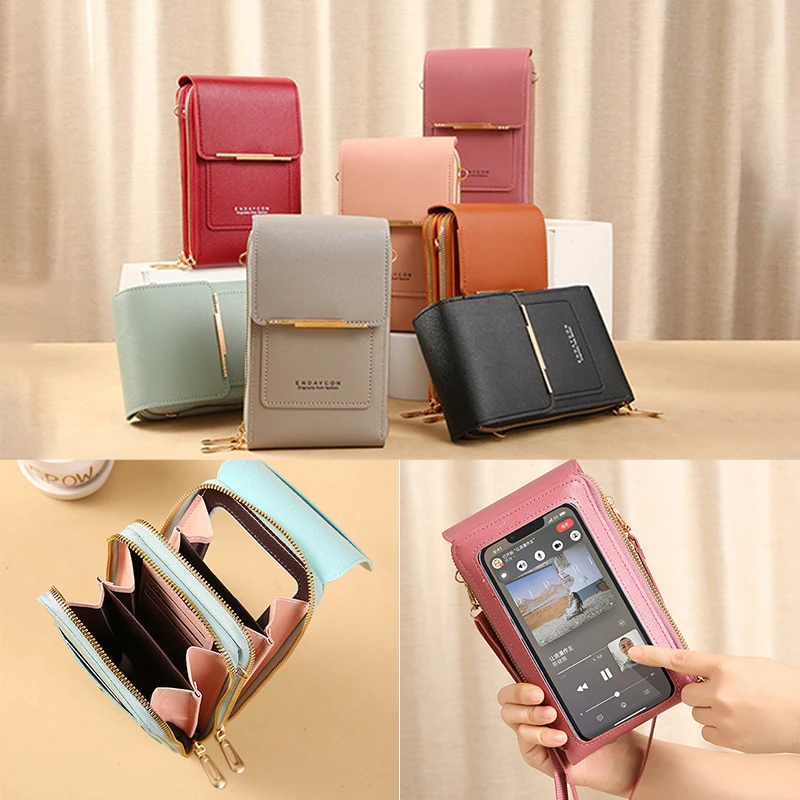 

Women's Handbag Touch Screen Cell Phone Purse Shoulder Bag Female Cheap Small Wallet Soft Leather Crossbody Bags of Women