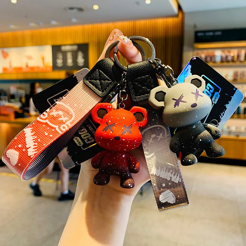 

Cartoon cool gradient bear keychain doll chameleon bear bag pendant car keychain chain accessories