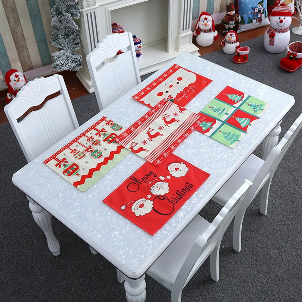 

1pc Christmas Placemats New Red Black Plaid Placemats Reversible Heat-Resistant Santa Claus Place Mat For Xmas Home Decoration