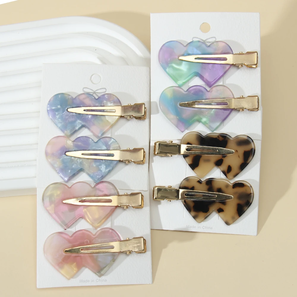 

4 Pcs/Set Girls Heart Seamless Hairpin for Woman Acetate Leopard Duckbill Clip Print Bangs Clip Broken Headwear Hair Accessories