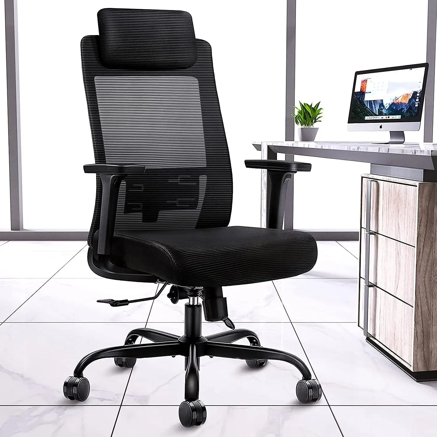 

Computer Desk Chairs - Mesh Home Office Desk Chairs with Lumbar Support & 3D Adjustable Armrests (High Back)