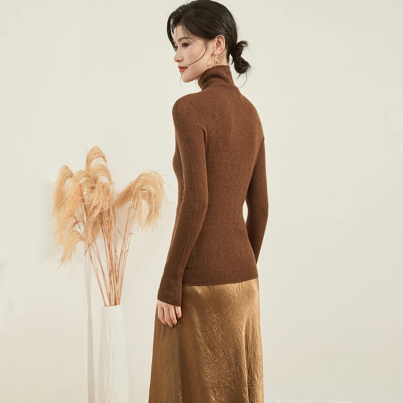 Осень и зима 2024 однотонная базовая нижняя рубашка свитер с высоким воротником