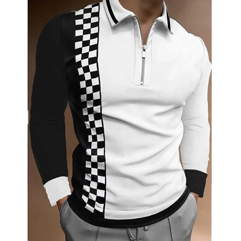 

New Trending Men Long Sleeve Zipper Polo Shirt , Men Sport Casual Business Polo Shirt .