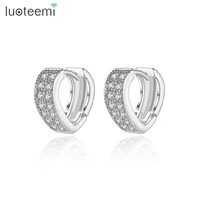 luoteemi heart shape personality fashion zircon hoop earrings with full high quality cz stones paved huggie earrings for man