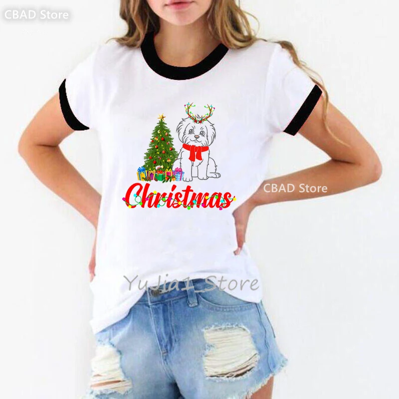 

Футболка Shih Tzus с графическим принтом Счастливого Рождества, футболка для девочек с милой собакой для влюбленных, Женская футболка для лучших друзей, женские топы, рубашка в стиле Харадзюку