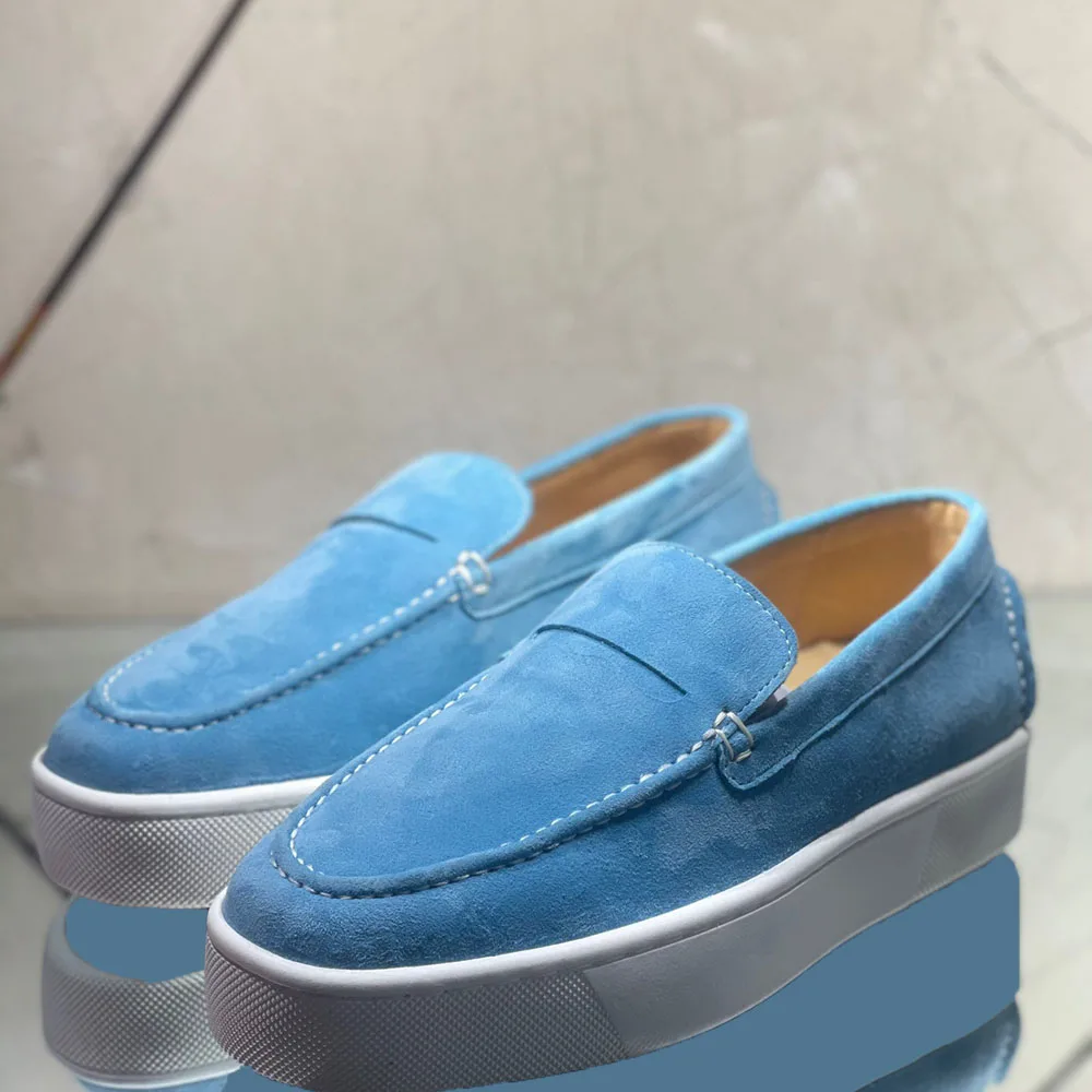 Мужские замшевые туфли низкая подошва повседневные на толстой подошве лоферы