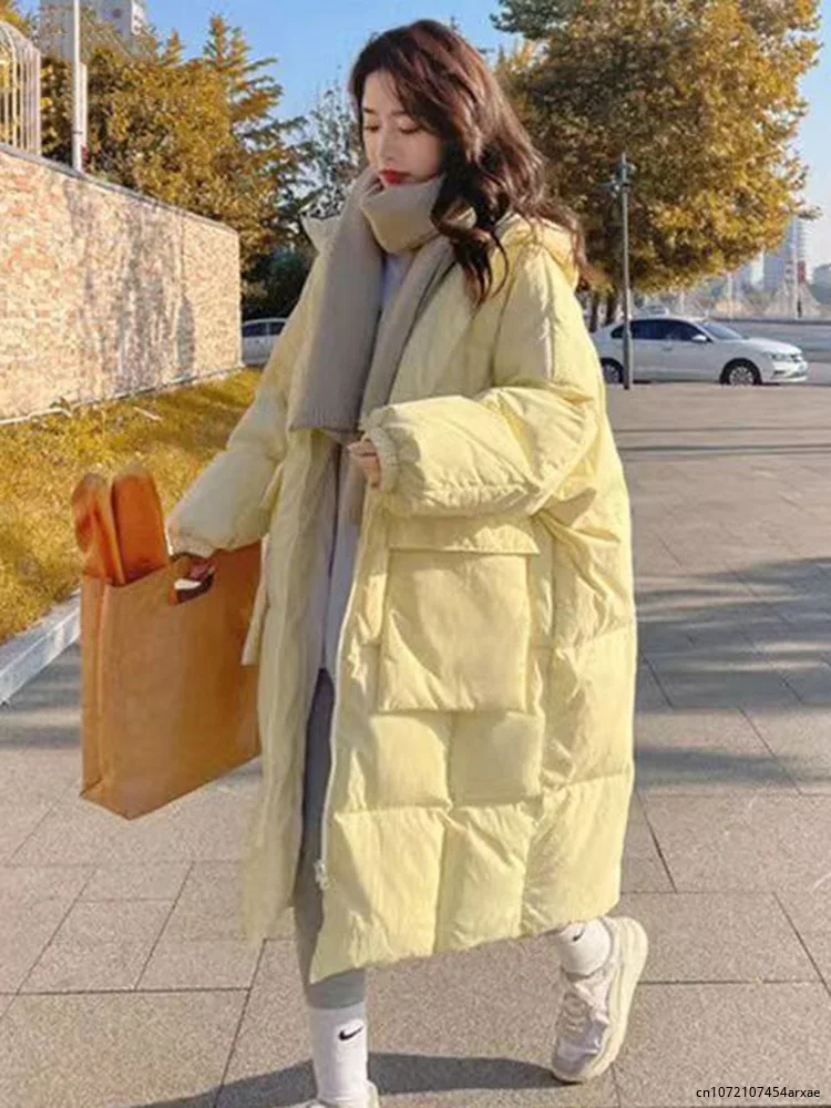 

Hooded Winter Jacket Women Long Parkas 2023 Korean Fashion Casual Long Sleeve Pockets Zipper Loose Solid Coat Chic Vintage Coats