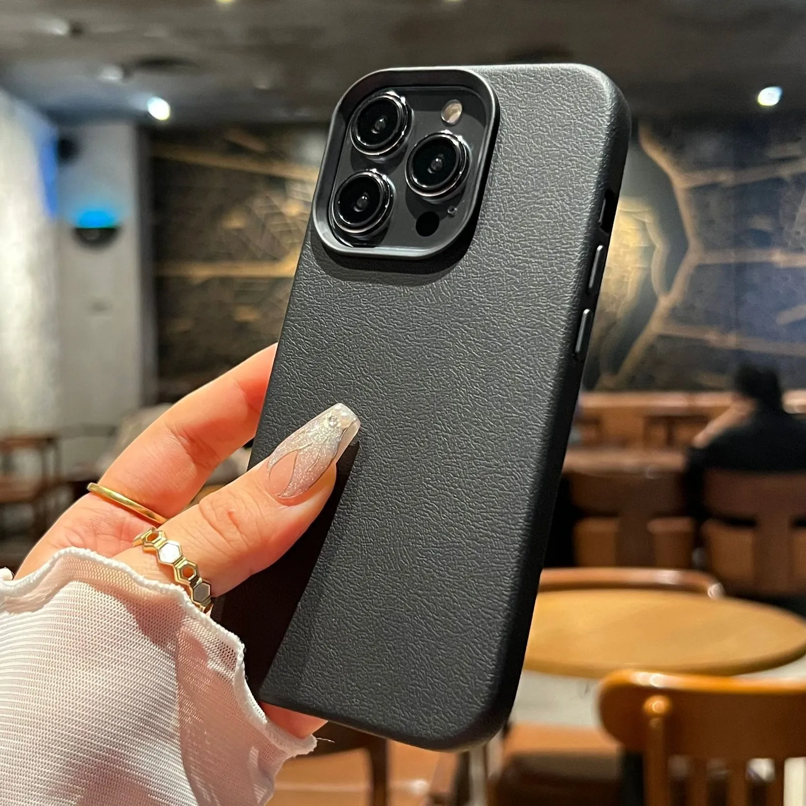 Роскошный силиконовый кожаный чехол для телефона с личи iPhone 16 15 14 13 12 11 Pro Max X XS XR Plus