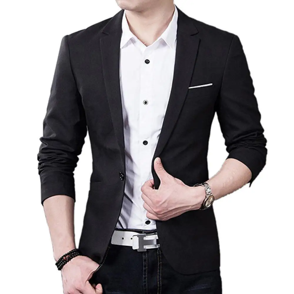 

Men's Slim Formal Business Suit Coat One Button Lapel Long Sleeve Pockets Top Men's Clothing For Weeding Dating Gathering Wear