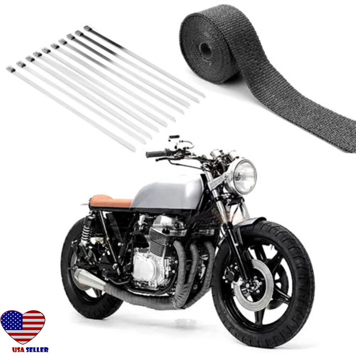 

15mm*50mm*15m Exhaust Heat Wrap Roll for Motorcycle Fiberglass Heat Shield Tape with 10pcs 30cm Stainless Ties (Black)