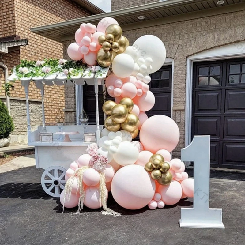 

Doubled Macaron Baby Pink Pastel Color Balloon Kid 1th Birthday Party Dining Car Decoration Gold Metallic Balon Baby Shower Deco