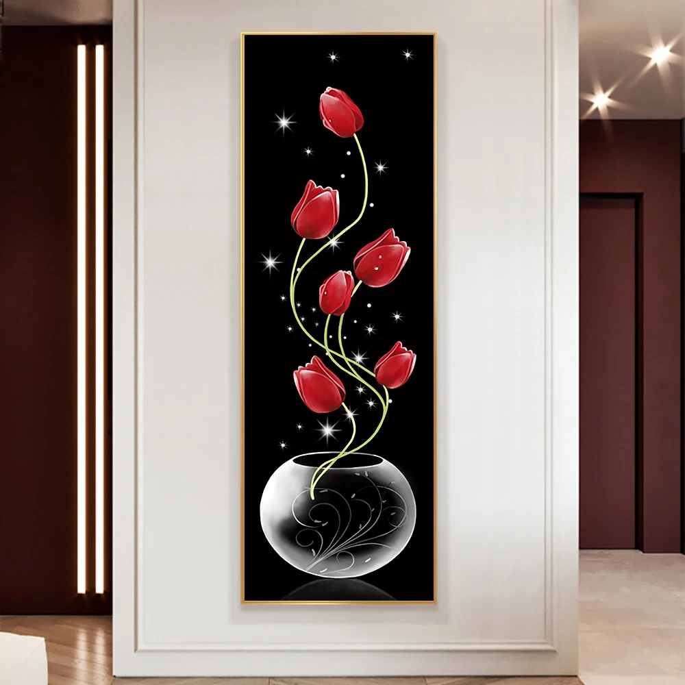 

Абстрактная красная тюльпановая Картина на холсте Современные скандинавские цветы плакаты и принты настенные картины для декора дома