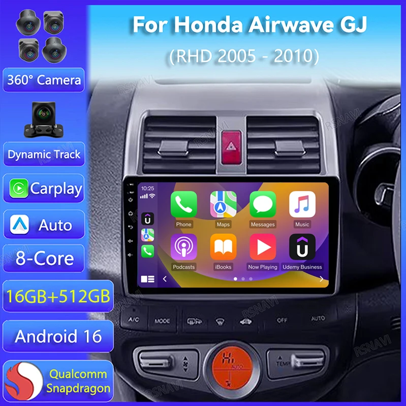 Фото Автомагнитола Android 16 для Honda Airwave GJ 2005-2010 (праворульный) с Carplay, Auto, навигацией, беспроводным видео, DSP-процессором и стереосистемой №1