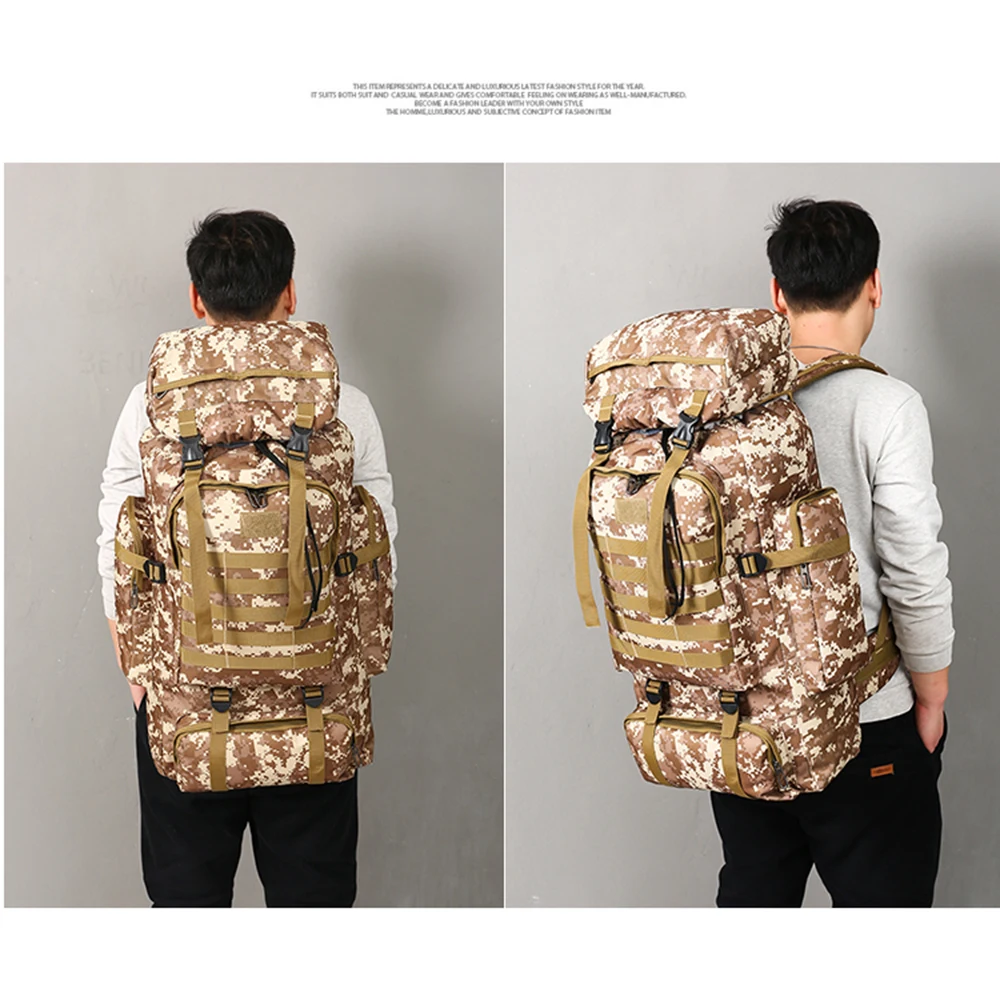 

80L Waterproof Bug Camo Hiking Climbing Bag Outdoor Trek Hunt Sports Travel Bags Tactical Backpack Hiking Camping Oxford Bag