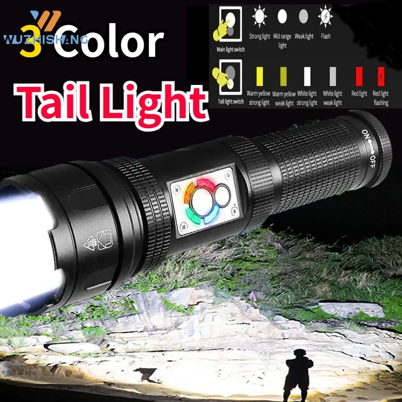 

Super Bright Long Shot 5000LM High Power Led Flashlights COB White Laser Power Bank Torch Lantern Work Light Camping Spotlights