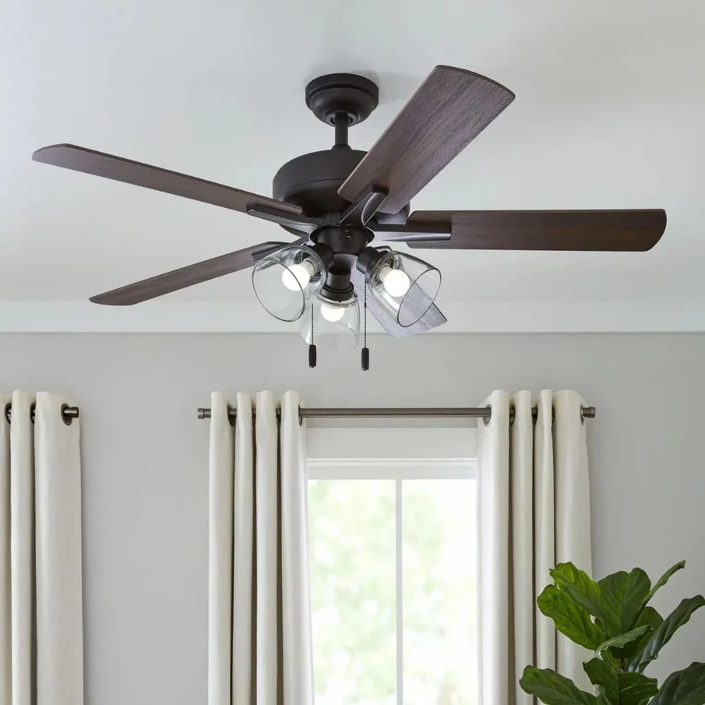 

52-Inch Ceiling Fan Reverse Airflow with 3 Light LED 5 Reversible Blades